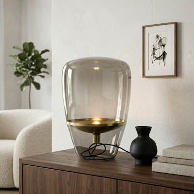 Настолна лампа Neron със стъклен абажур и медна основа | 40cm