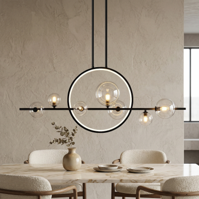 Висящ полилей с LED ринг и 7 стъклени сфери Carina Single Line (100 см)