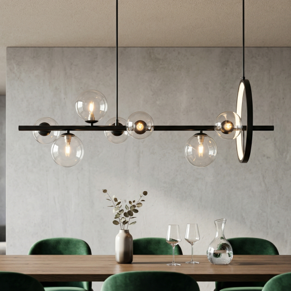 Снимка на Висящ полилей с LED ринг и 7 стъклени сфери Carina Line 7 (90 см) - Висящи лампи