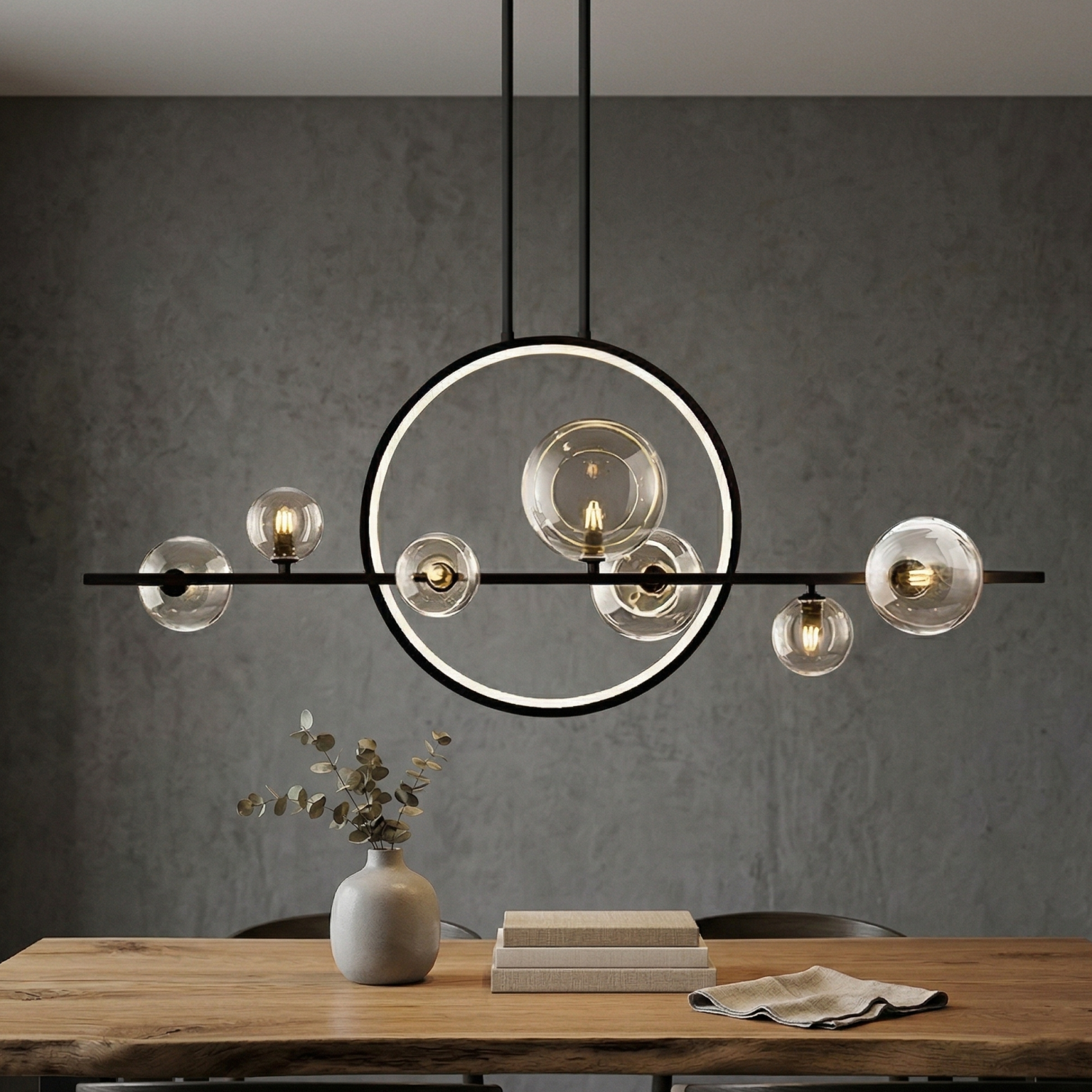 Снимка на Висящ полилей с LED ринг и 7 стъклени сфери Carina Single Line (100 см) - Висящи лампи