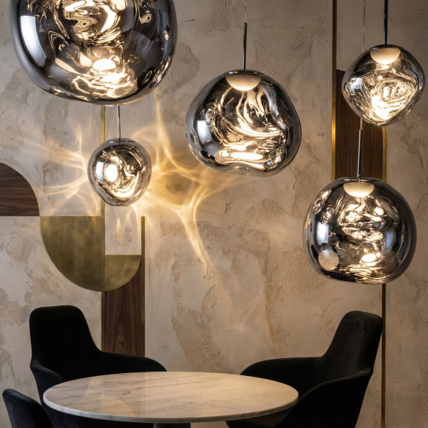 Снимка на Висяща лампа Ruby 2 Chrome | Цвят хром | Визия течен метал | 3000K