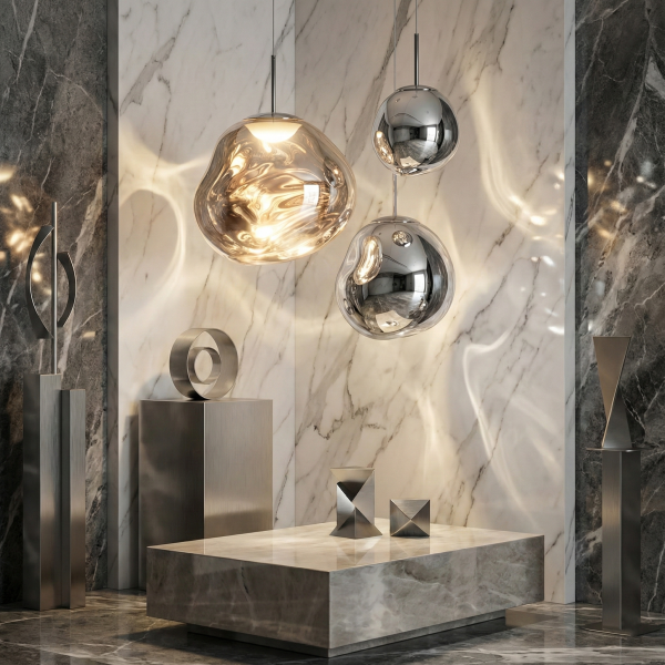 Снимка на Висяща лампа Ruby 2 Chrome | Цвят хром | Визия течен метал | 3000K