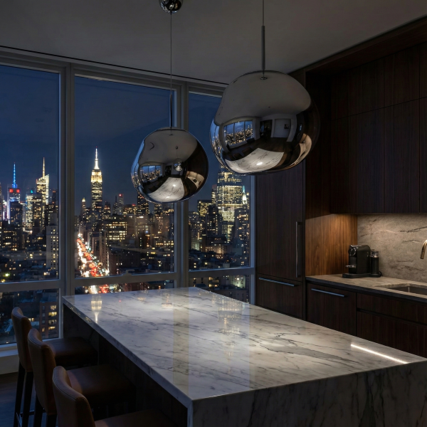 Снимка на Висяща лампа Ruby 2 Chrome | Цвят хром | Визия течен метал | 3000K