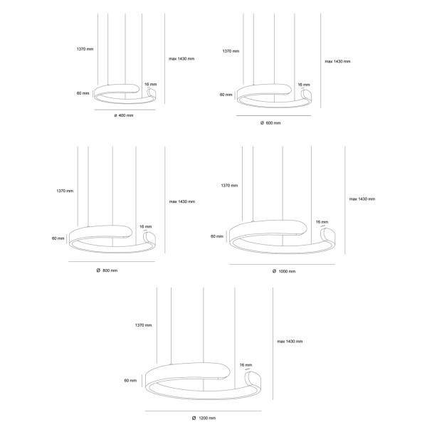 Снимка на Висящ LED полилей Cool C | С-образна форма | 5 размера