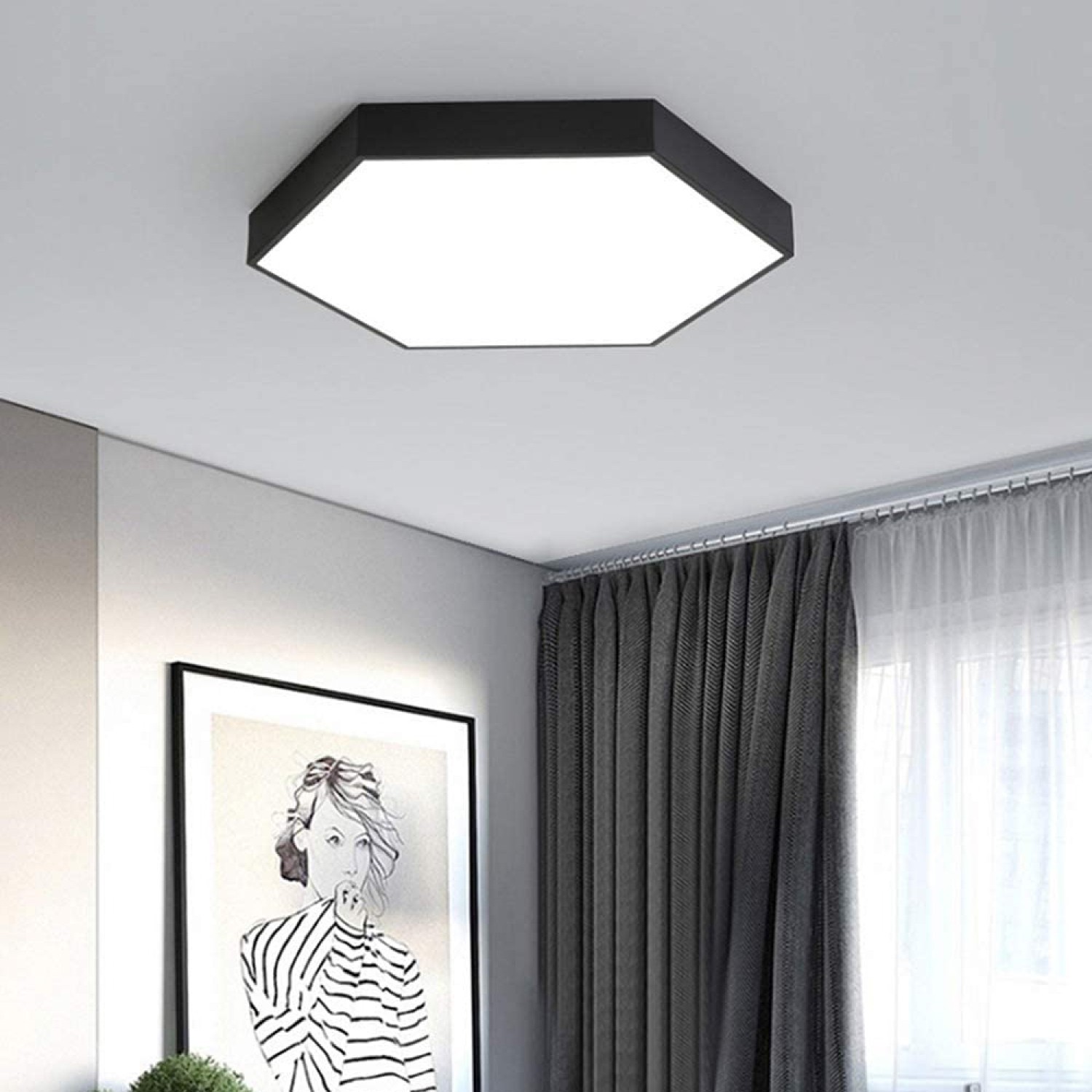 Детайлно изображение на LED плафониера Hexagon с шестоъгълна форма Снимка на LED плафониера Hexagon с шестоъгълна форма