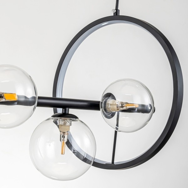 Детайлно изображение на Висящ полилей с LED ринг и 7 стъклени сфери Carina Line 7 (90 см) Снимка на Висящ полилей с LED ринг и 7 стъклени сфери Carina Line 7 (90 см) - Висящи лампи