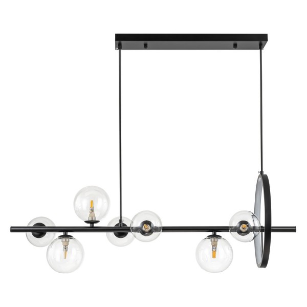 Детайлно изображение на Висящ полилей с LED ринг и 7 стъклени сфери Carina Line 7 (90 см) Снимка на Висящ полилей с LED ринг и 7 стъклени сфери Carina Line 7 (90 см) - Висящи лампи