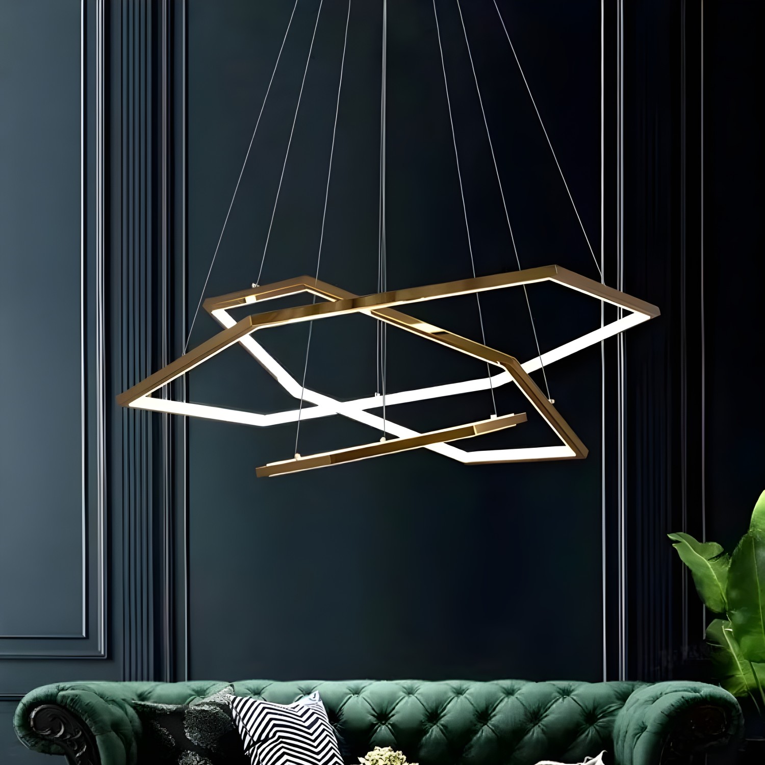 Снимка на Висящ LED полилей Solis | 3 златни рамки | 52W | 3000K