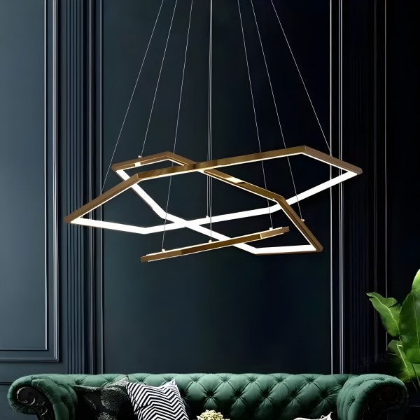 Снимка на Висящ LED полилей Solis | 3 златни рамки | 52W | 3000K