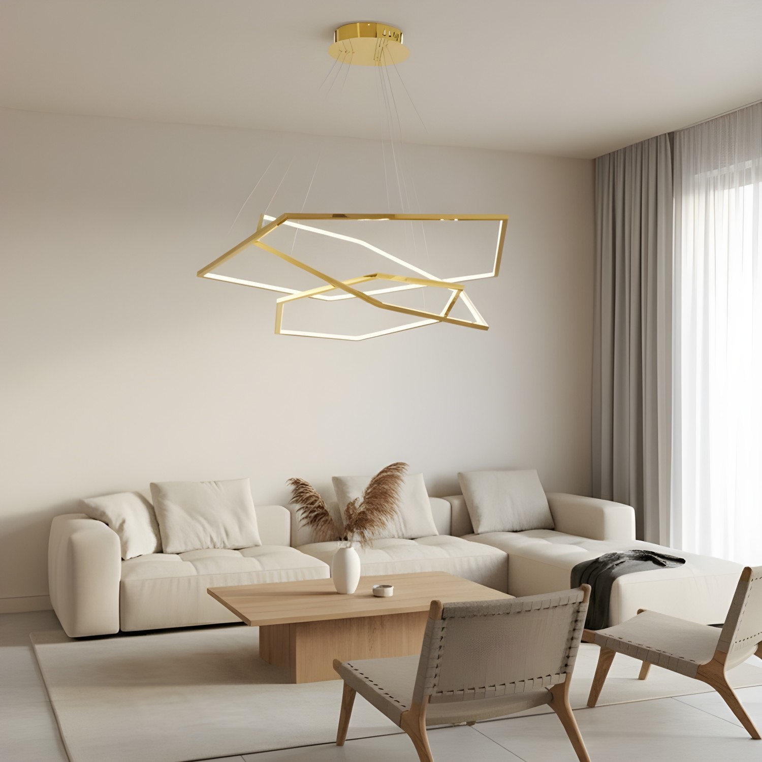 Снимка на Висящ LED полилей Solis | 3 златни рамки | 52W | 3000K