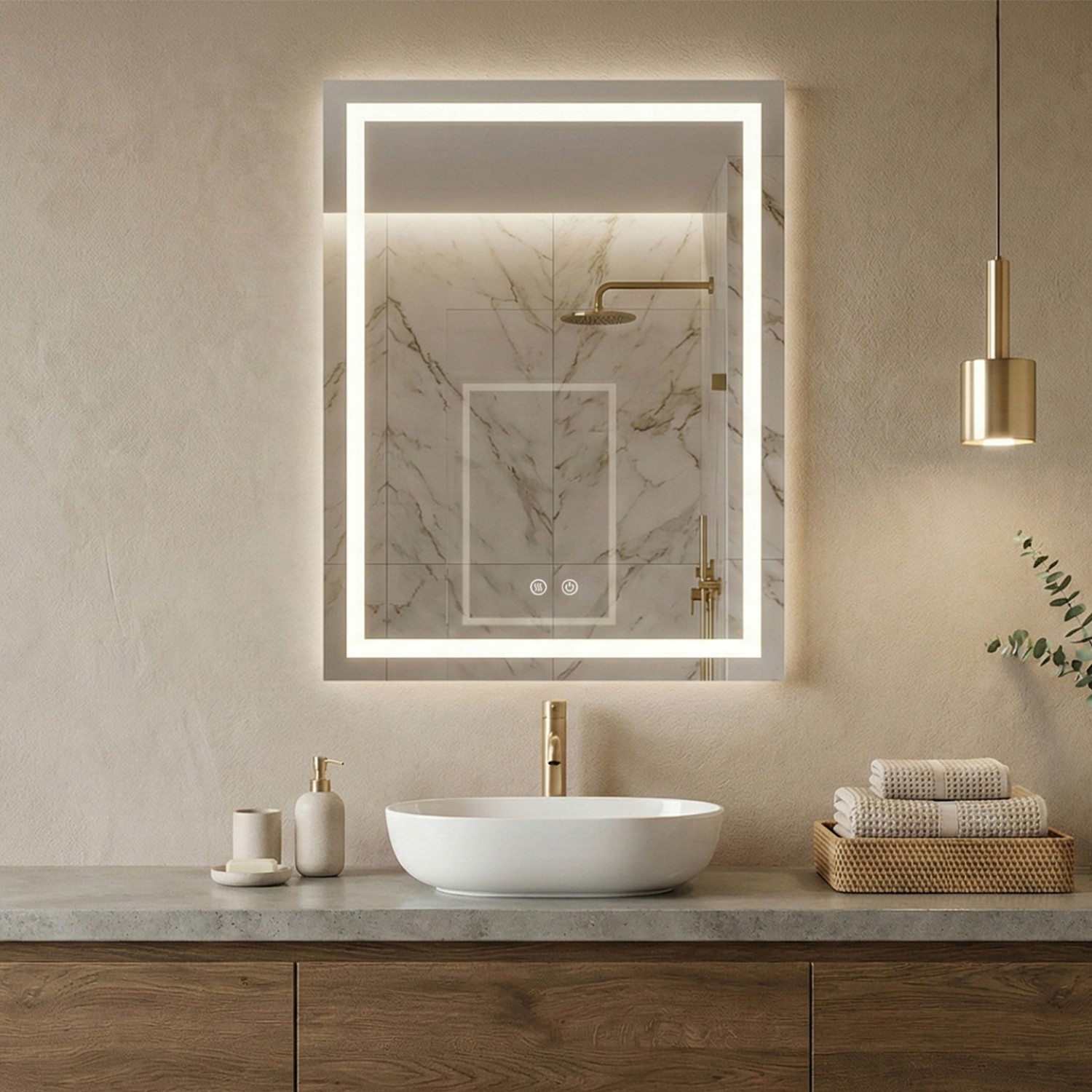 LED Mirror Box 60×80cm | Rectangular | Anti-Fog | Touch Control