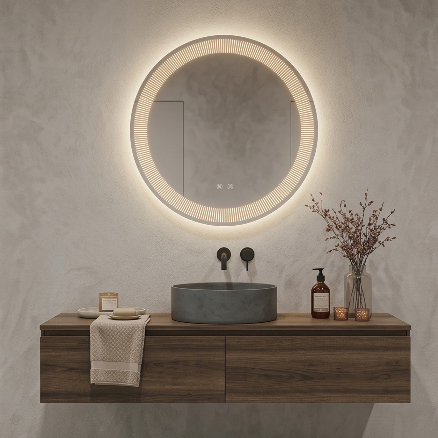 Снимка на LED огледало Caps 70cm | Декоративен пръстен | Anti Fog | Touch Control | IP54