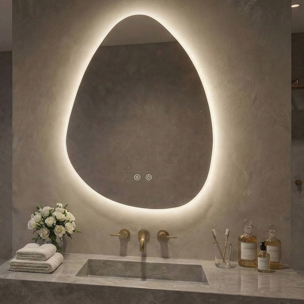 Детайлно изображение на LED огледало Drop 60х80cm | Асиметрична Капка | Anti Fog | Touch Control Снимка на LED огледало Drop 60х80cm | Асиметрична Капка | Anti Fog | Touch Control