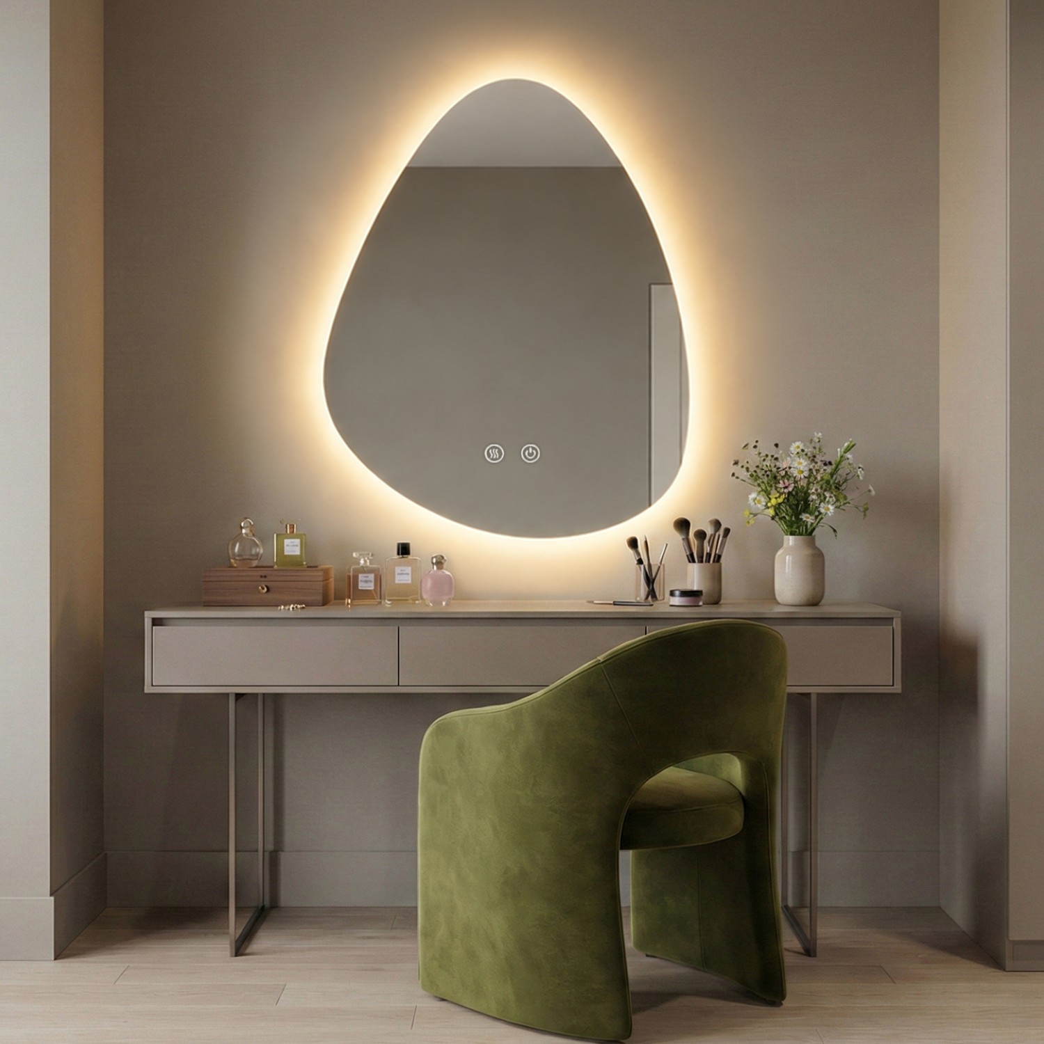 Детайлно изображение на LED огледало Drop 60х80cm | Асиметрична Капка | Anti Fog | Touch Control Снимка на LED огледало Drop 60х80cm | Асиметрична Капка | Anti Fog | Touch Control