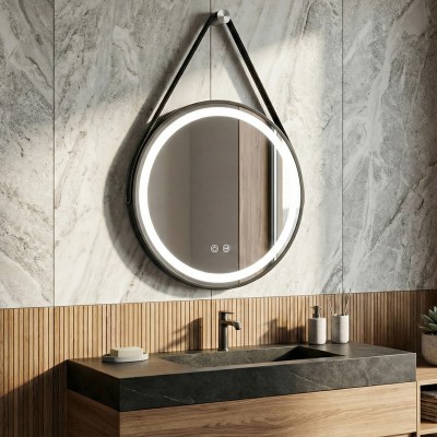 Кръгло LED огледало с кожен колан Leather 60cm | Anti Fog | Touch Control