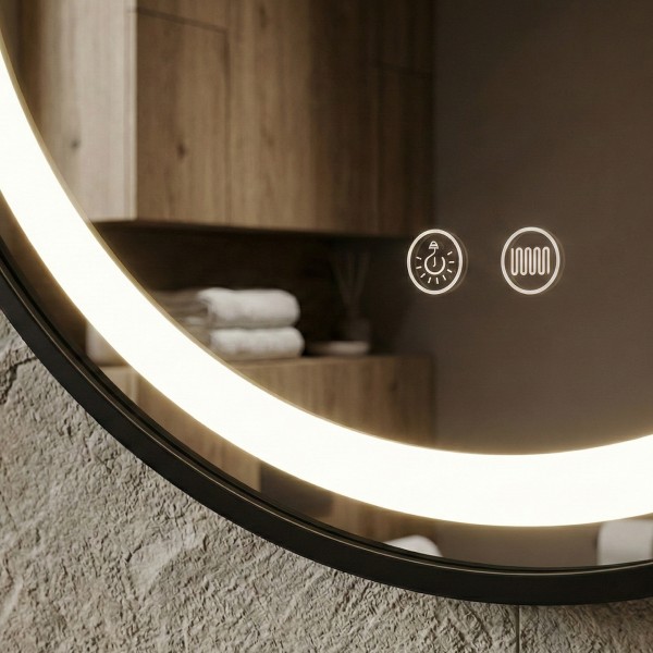 Снимка на Кръгло LED огледало Leather | Кожен колан | 60cm | Anti Fog | Touch Control