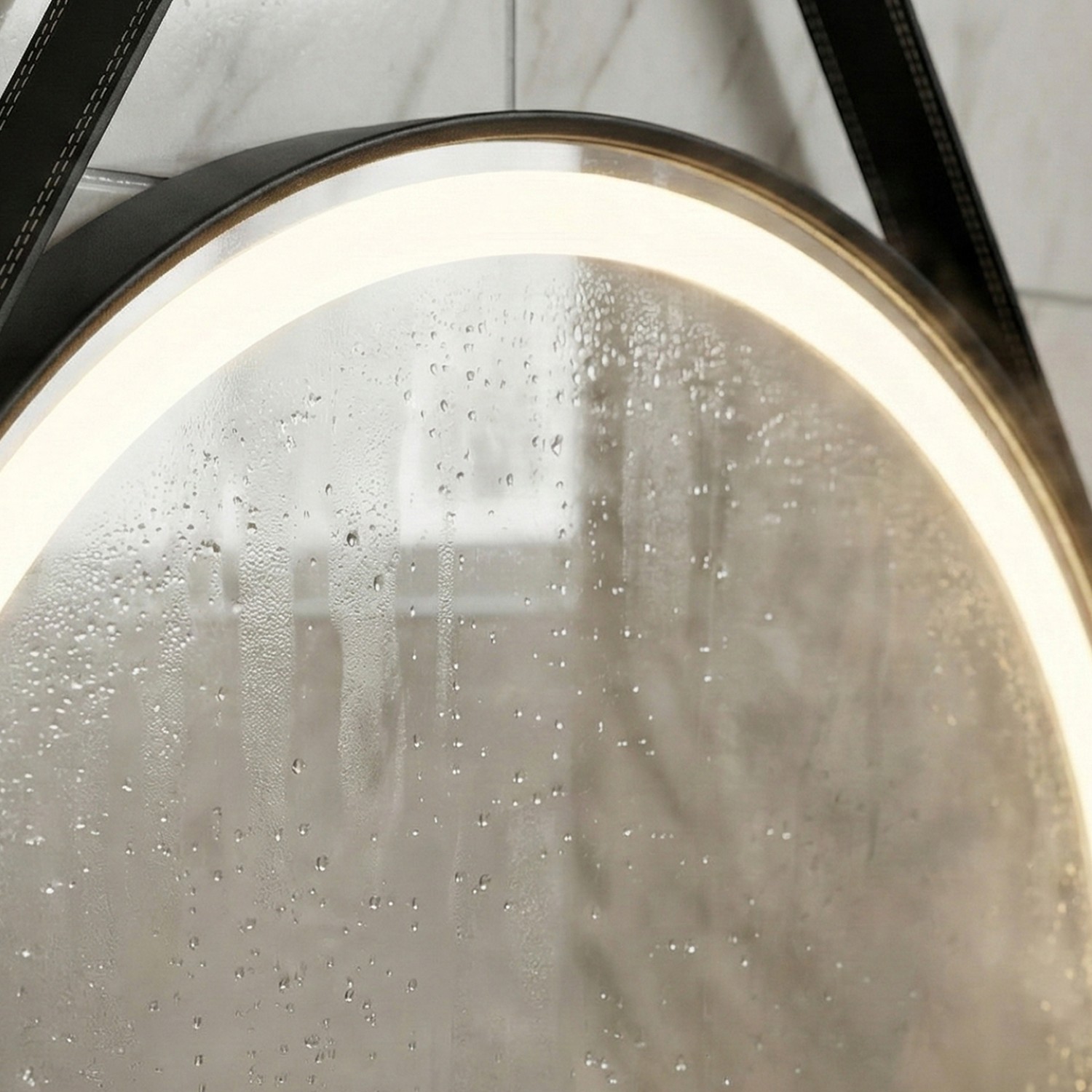 Снимка на Кръгло LED огледало Leather | Кожен колан | 60cm | Anti Fog | Touch Control
