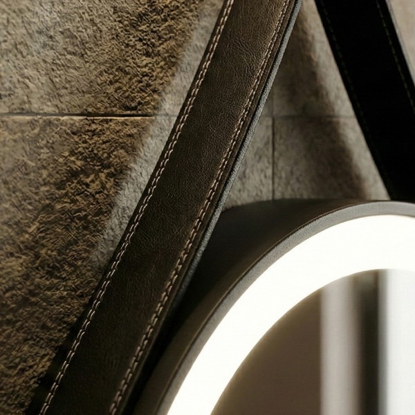 Снимка на Кръгло LED огледало Leather | Кожен колан | 60cm | Anti Fog | Touch Control