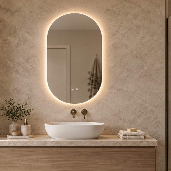 Детайлно изображение на LED огледало Oval 50x80 см | Anti Fog | Touch Control | IP54 Снимка на LED огледало Oval 50x80 см | Anti Fog | Touch Control | IP54