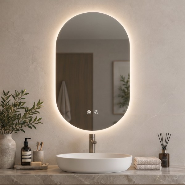 Детайлно изображение на LED огледало Oval 50x80 см | Anti Fog | Touch Control | IP54 Снимка на LED огледало Oval 50x80 см | Anti Fog | Touch Control | IP54