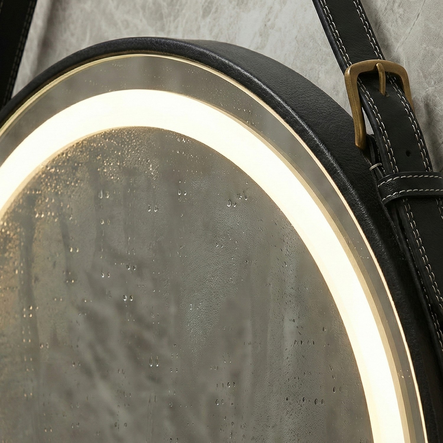 Снимка на Кръгло LED огледало с кожен колан Strap 60cm | Anti Fog | Touch Control