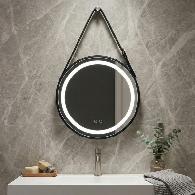 Кръгло LED огледало с кожен колан Strap 60cm | Anti Fog | Touch Control