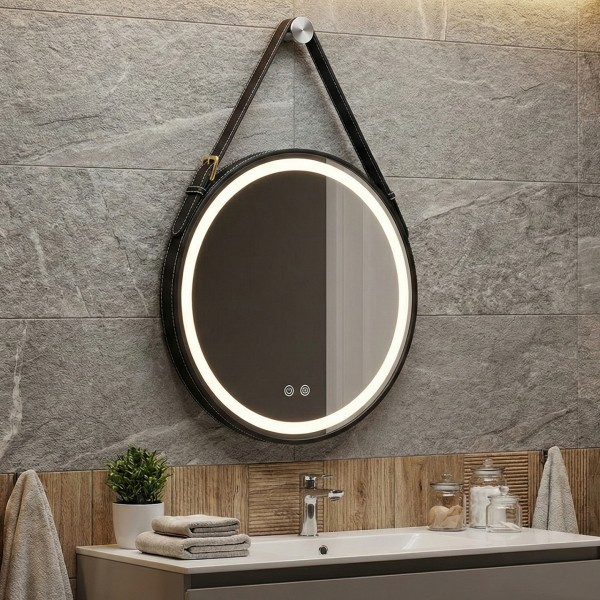 Снимка на Кръгло LED огледало с кожен колан Strap 60cm | Anti Fog | Touch Control