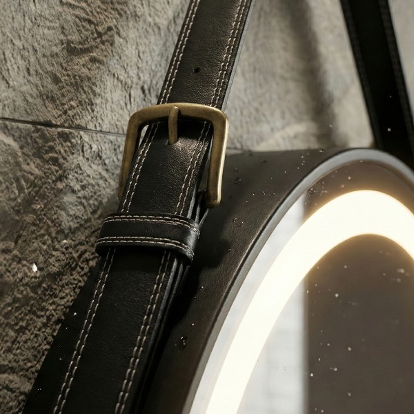 Снимка на Кръгло LED огледало с кожен колан Strap 60cm | Anti Fog | Touch Control