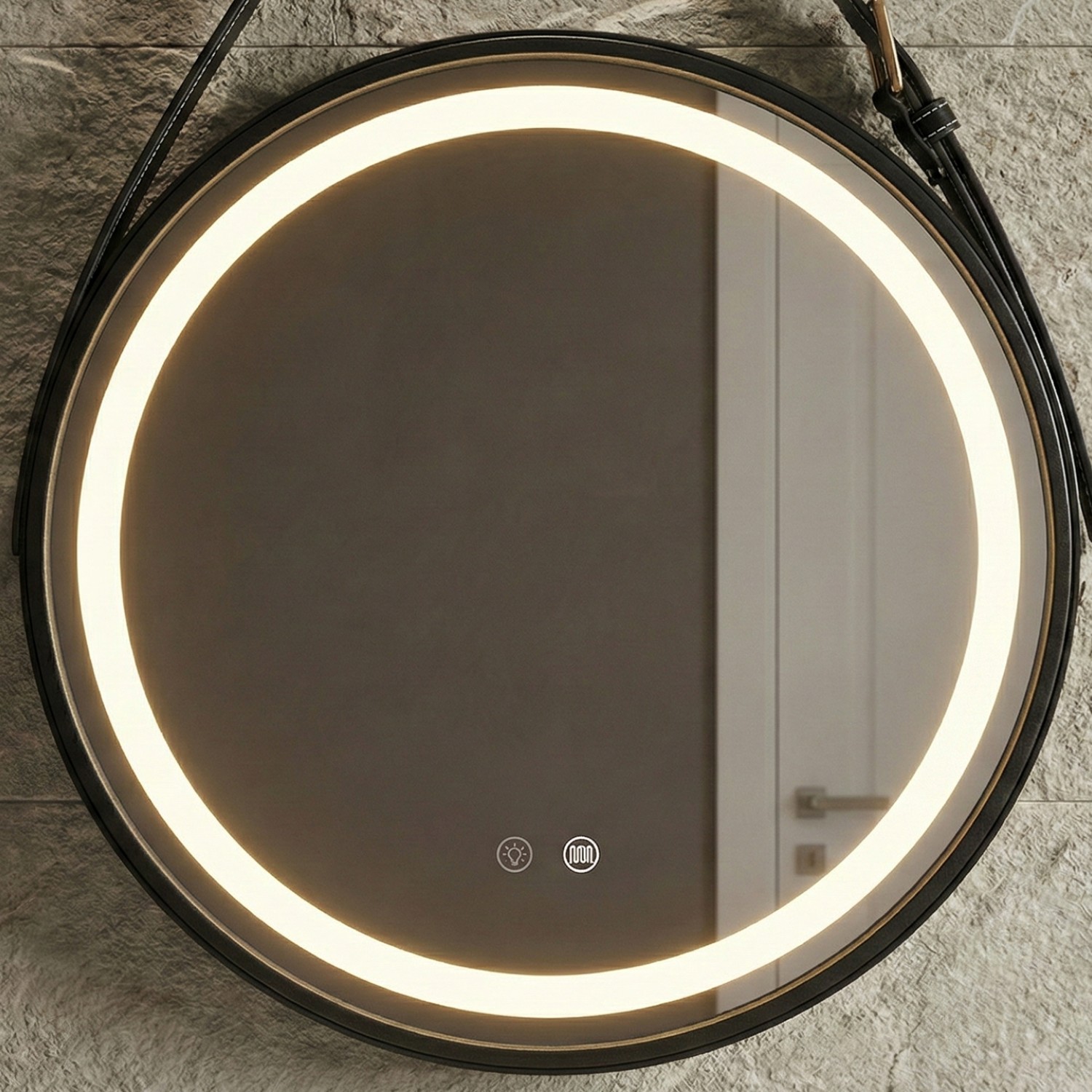 Снимка на Кръгло LED огледало с кожен колан Strap 60cm | Anti Fog | Touch Control