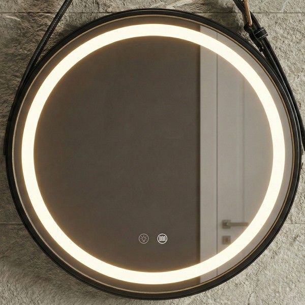 Снимка на Кръгло LED огледало с кожен колан Strap 60cm | Anti Fog | Touch Control