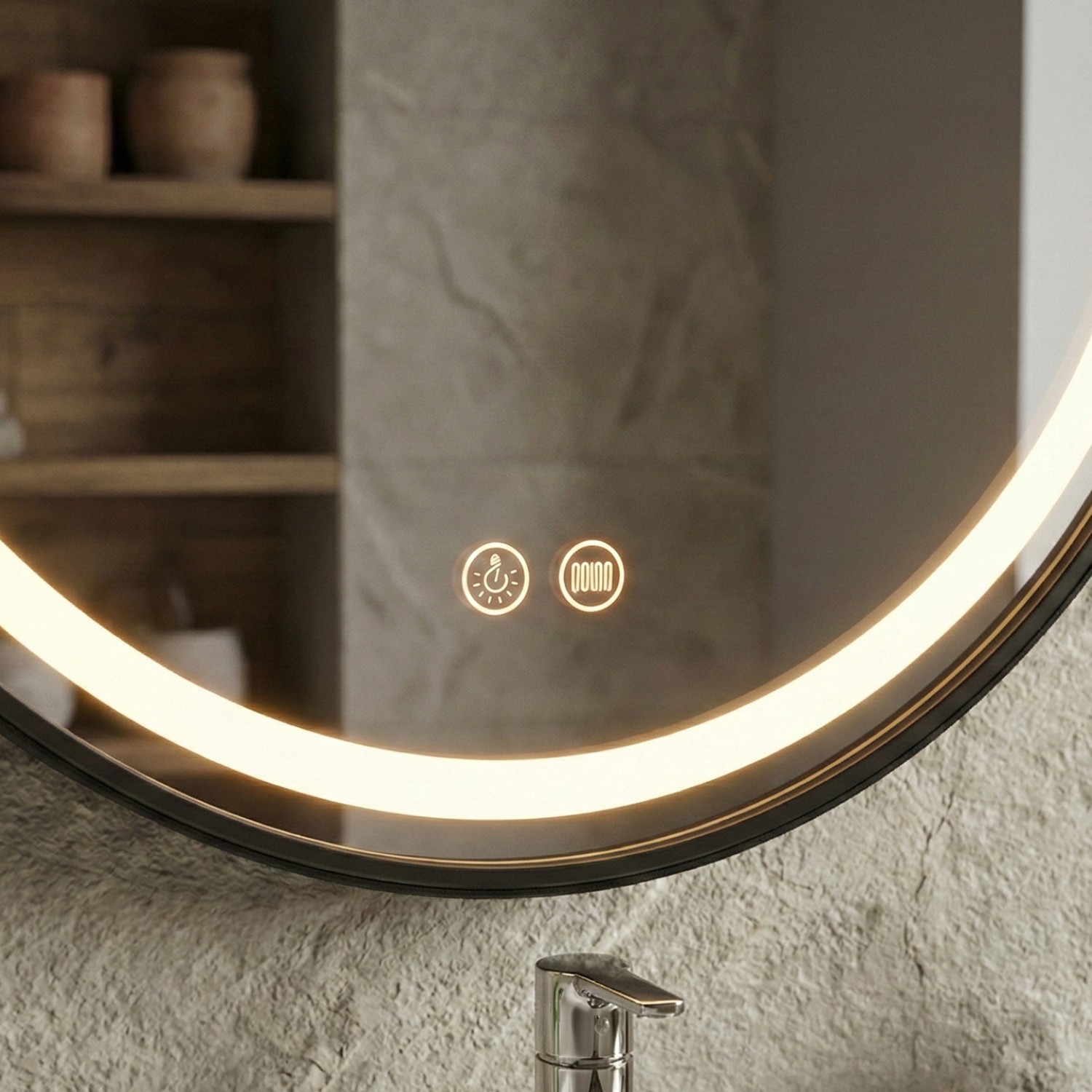 Снимка на Кръгло LED огледало с кожен колан Strap 60cm | Anti Fog | Touch Control