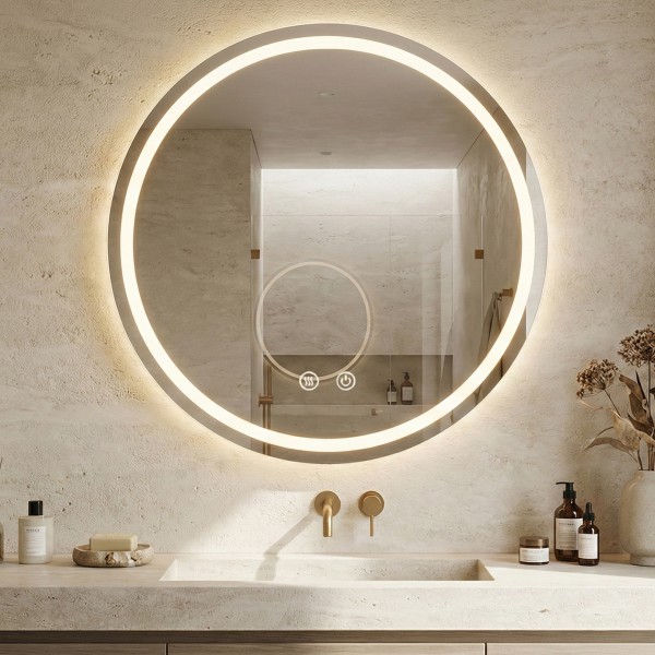 Детайлно изображение на LED Mirror Sun 60cm | Double Light Ring | Anti-Fog | Touch Control | IP54 Снимка на LED Mirror Sun 60cm | Double Light Ring | Anti-Fog | Touch Control | IP54