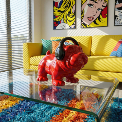 Декоративно куче със слушалки Red Dog | Гланцово червено | 29cm