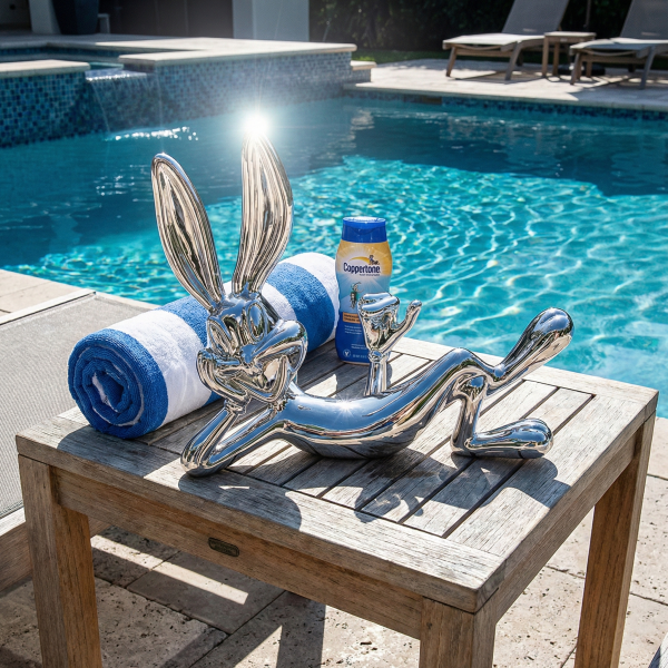 Снимка на Декоративна скулптура на лежащо зайче Bugs Bunny | Хромирана | 43cm