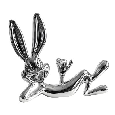 Декоративна скулптура на лежащо зайче Bugs Bunny | Хромирана | 43cm