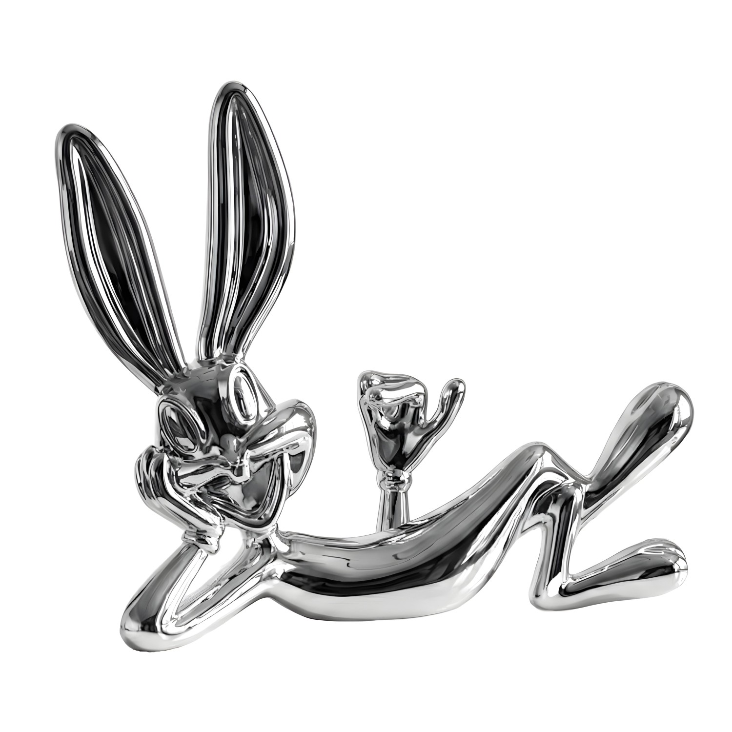 Снимка на Декоративна скулптура на лежащо зайче Bugs Bunny | Хромирана | 43cm