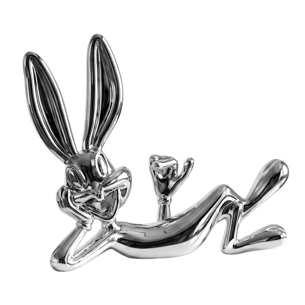 Снимка на Декоративна скулптура на лежащо зайче Bugs Bunny | Хромирана | 43cm