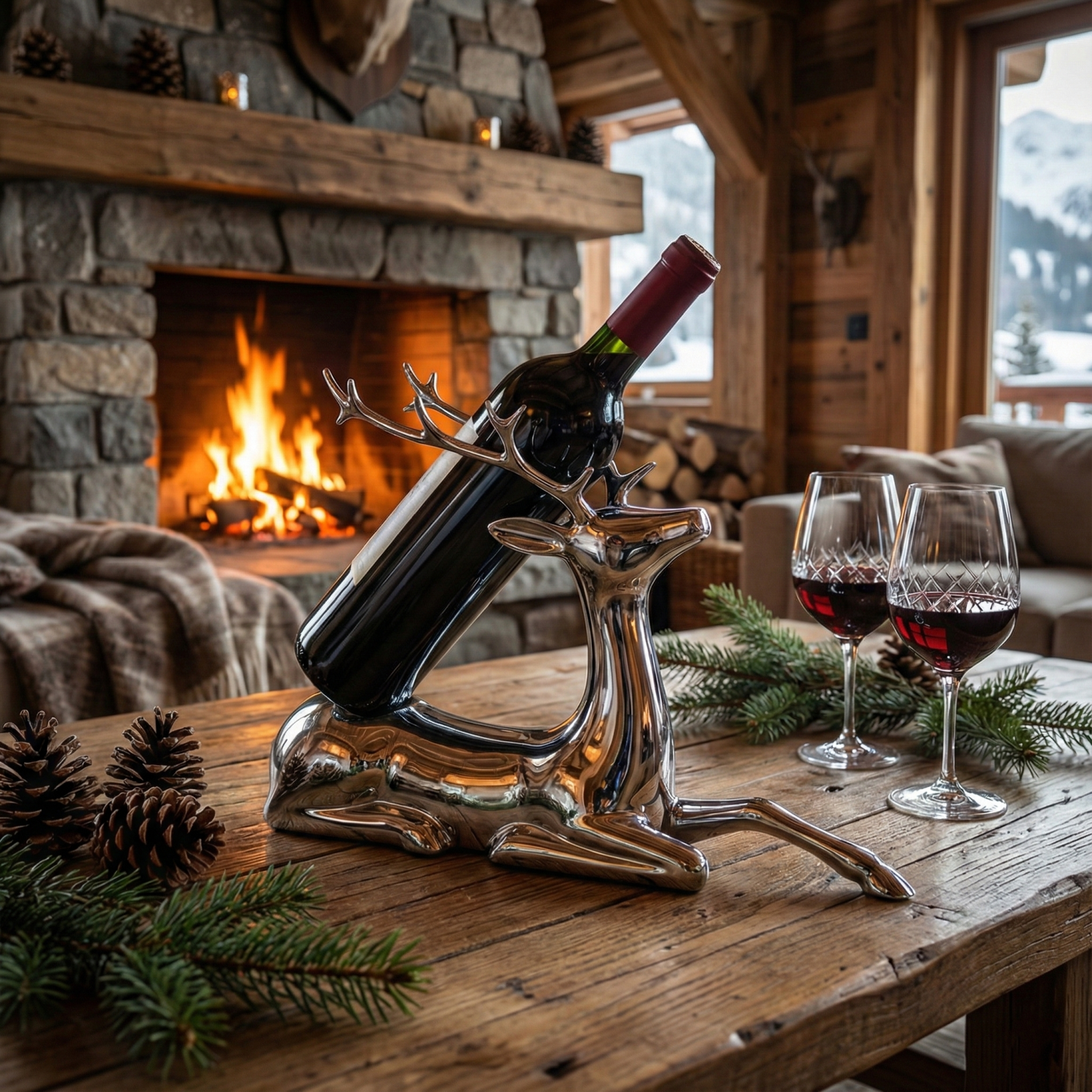 Снимка на Декоративна стойка за вино елен Deer | Огледална | 40cm