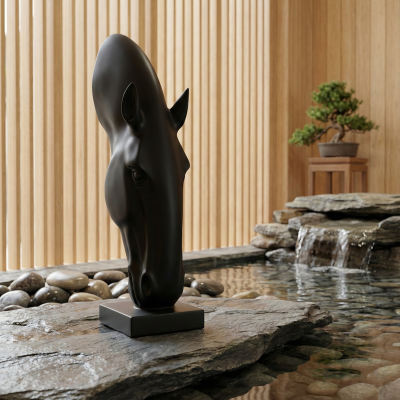 Скулптура на конска глава Black Horse | 70 см | Черна смола