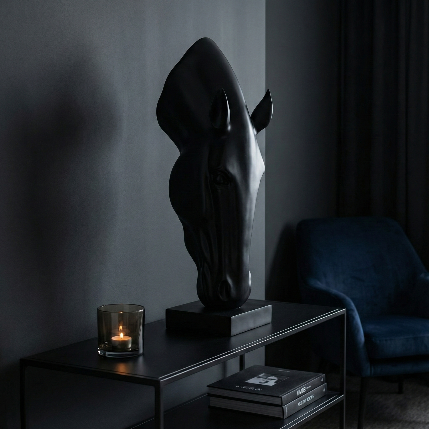 Снимка на Скулптура на конска глава Black Horse | 70 см | Черна смола