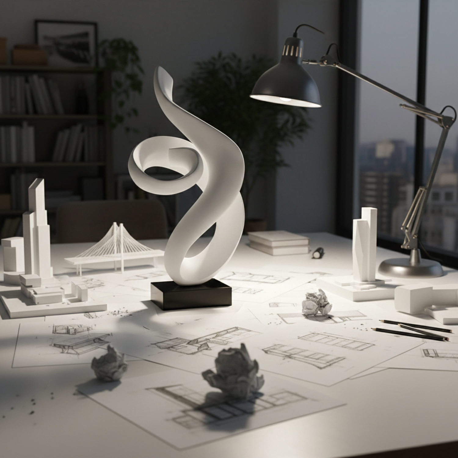 Снимка на Абстрактна бяла скулптура Flow | Тип спирала | 62cm