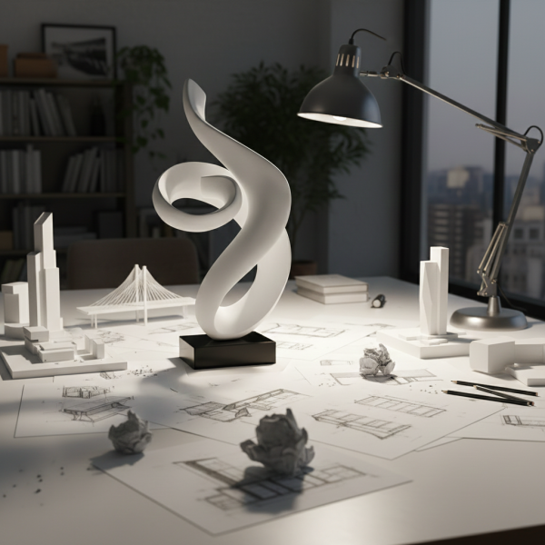 Снимка на Абстрактна бяла скулптура Flow | Тип спирала | 62cm