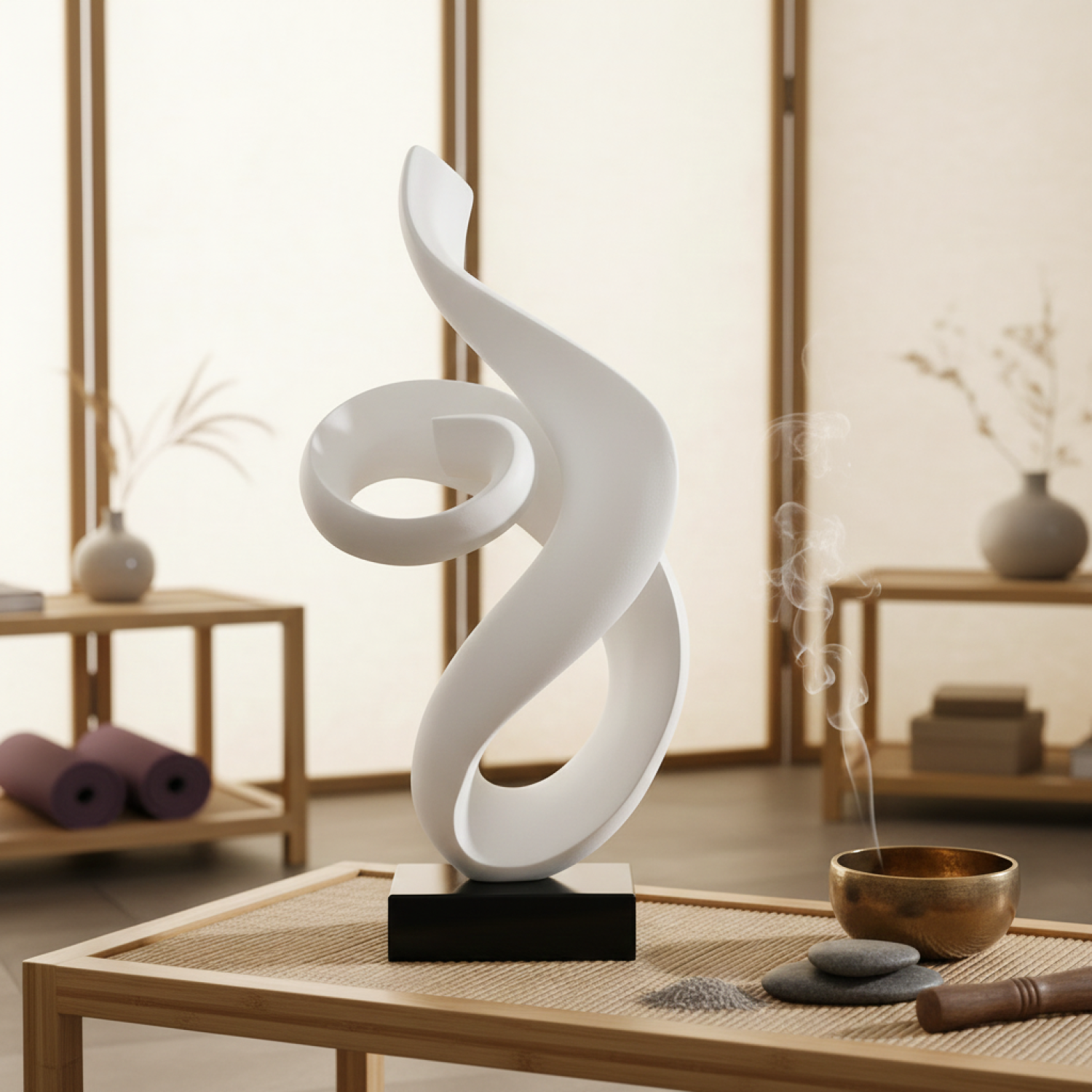 Снимка на Абстрактна бяла скулптура Flow | Тип спирала | 62cm