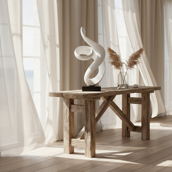 Снимка на Абстрактна бяла скулптура Flow | Тип спирала | 62cm