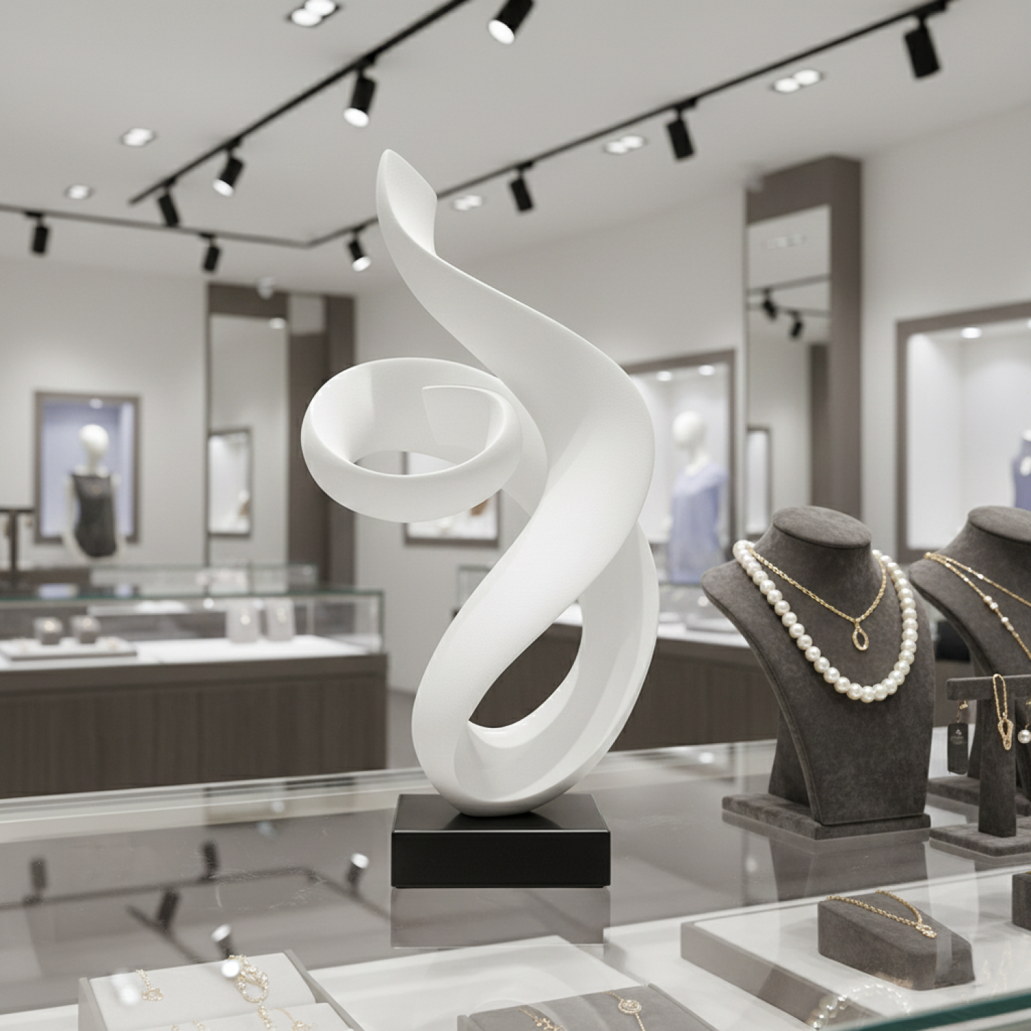 Снимка на Абстрактна бяла скулптура Flow | Тип спирала | 62cm