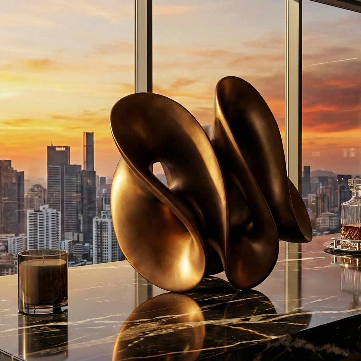 Снимка на Бронзова абстрактна скулптура Shape | Преплетени вълни | 42cm